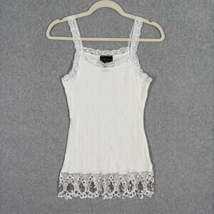 Y2K Licorice Tank Top Large Lace Trim Sequin Cami‎ Ribbed Coquette Romantic